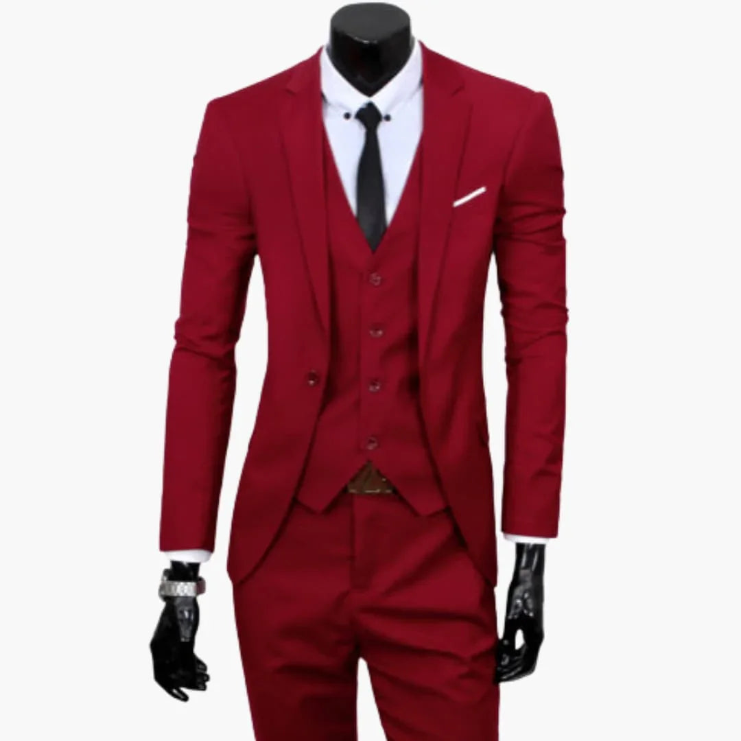 Men's Three-Piece Suit with One-Button Blazer and Vest