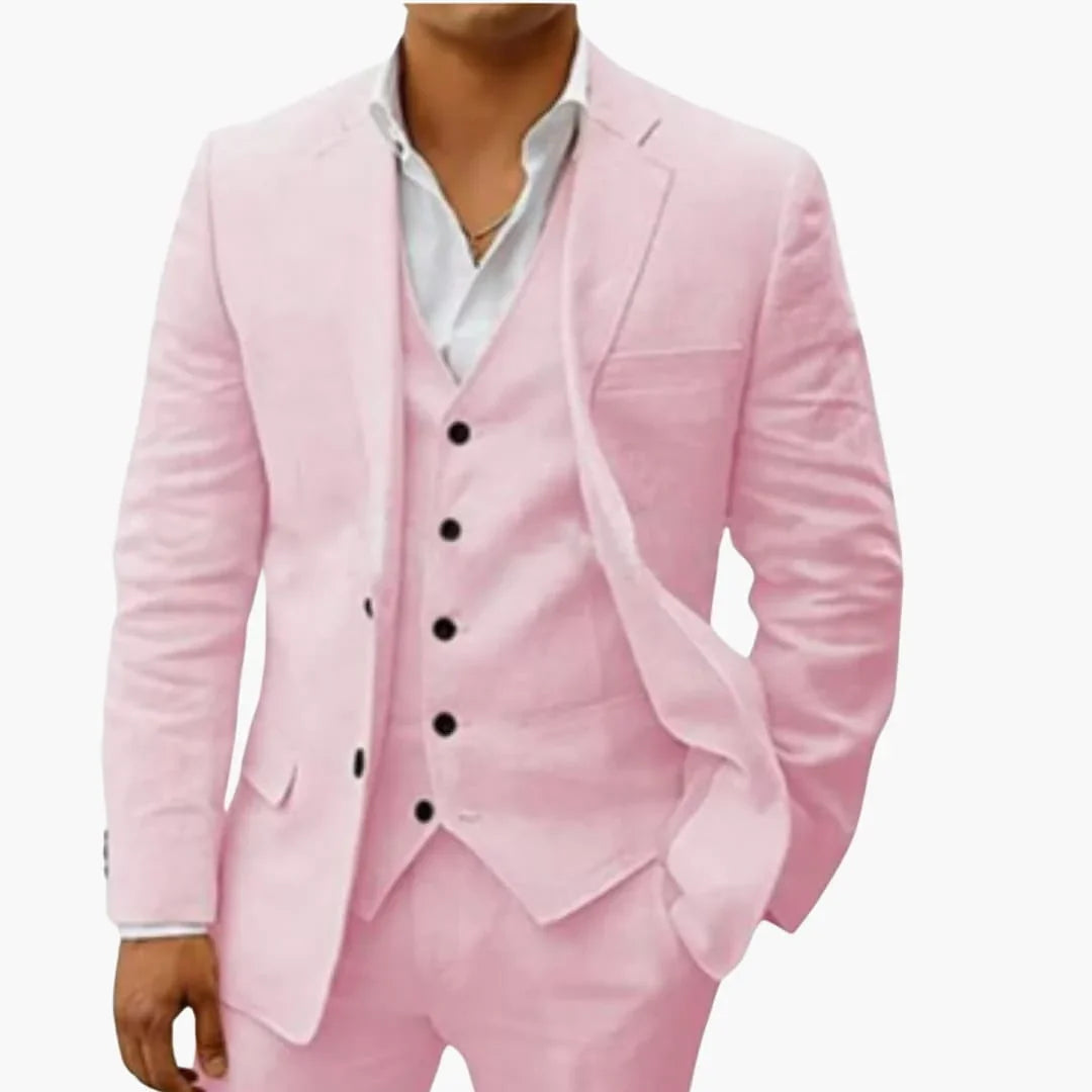 Men's Summer Suit Three-Piece with Vest, Jacket, and Pants
