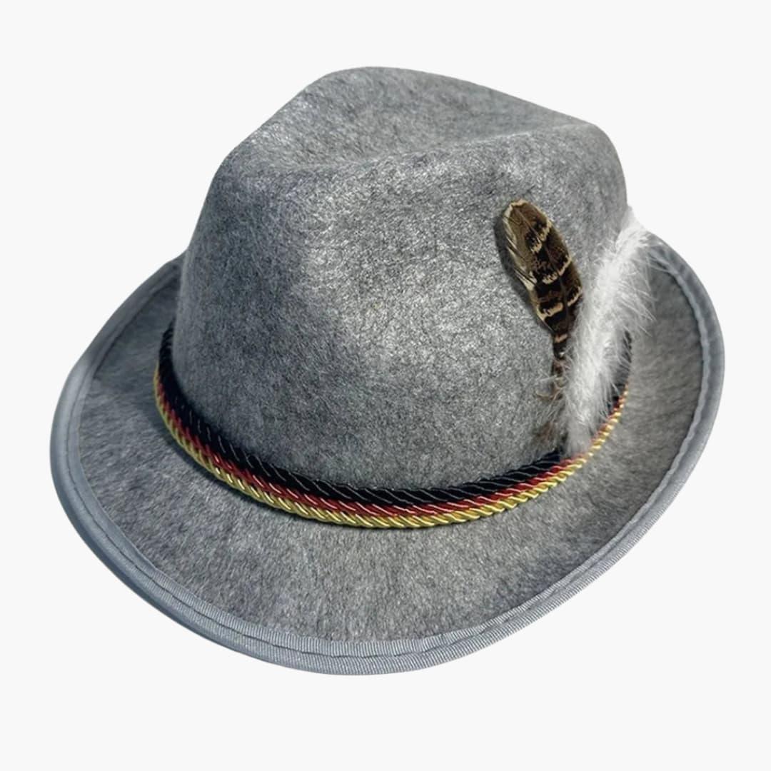 Unisex Bavarian Hat with Feather and Braided Band