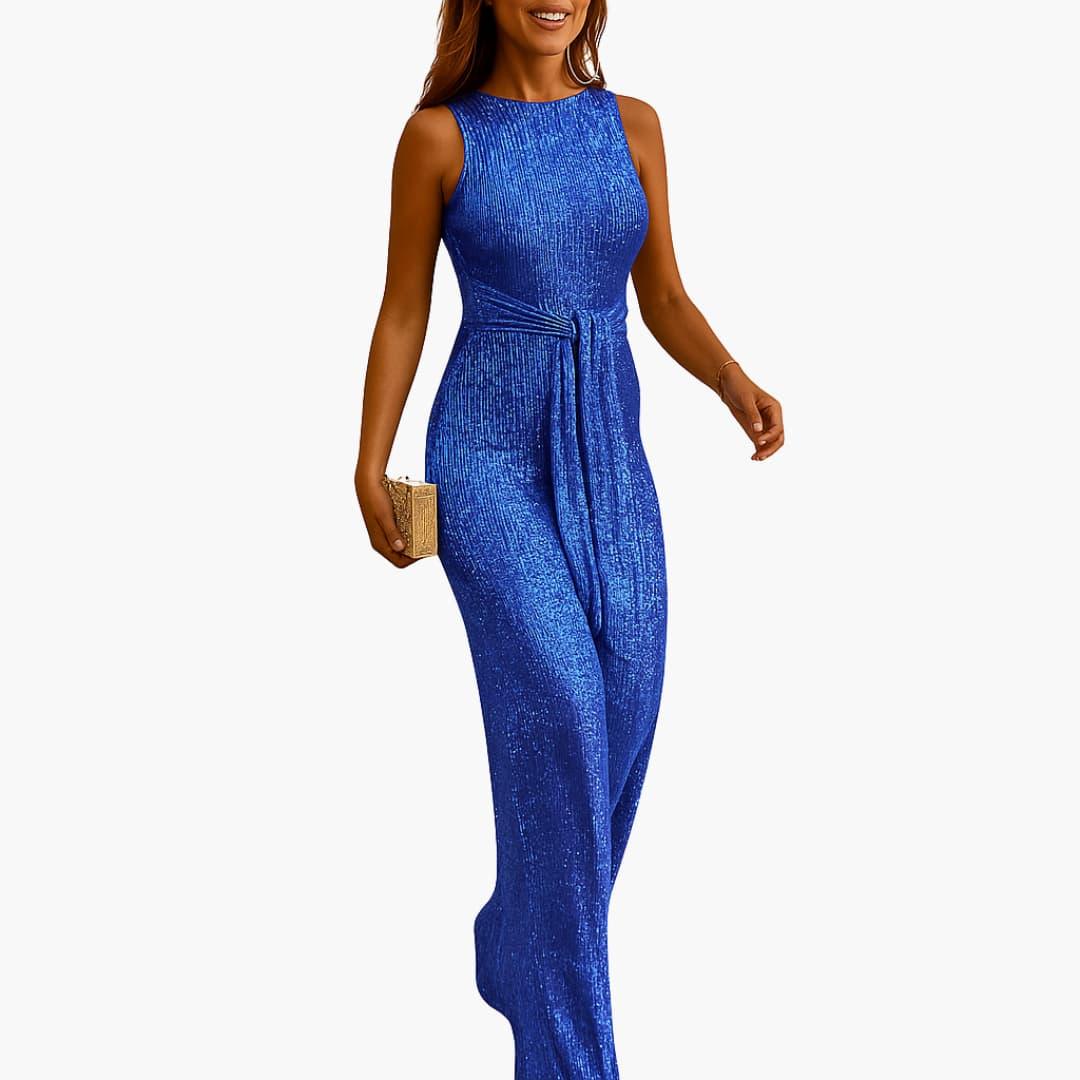 Sleeveless Full-Length Women's Jumpsuit with Waist Belt