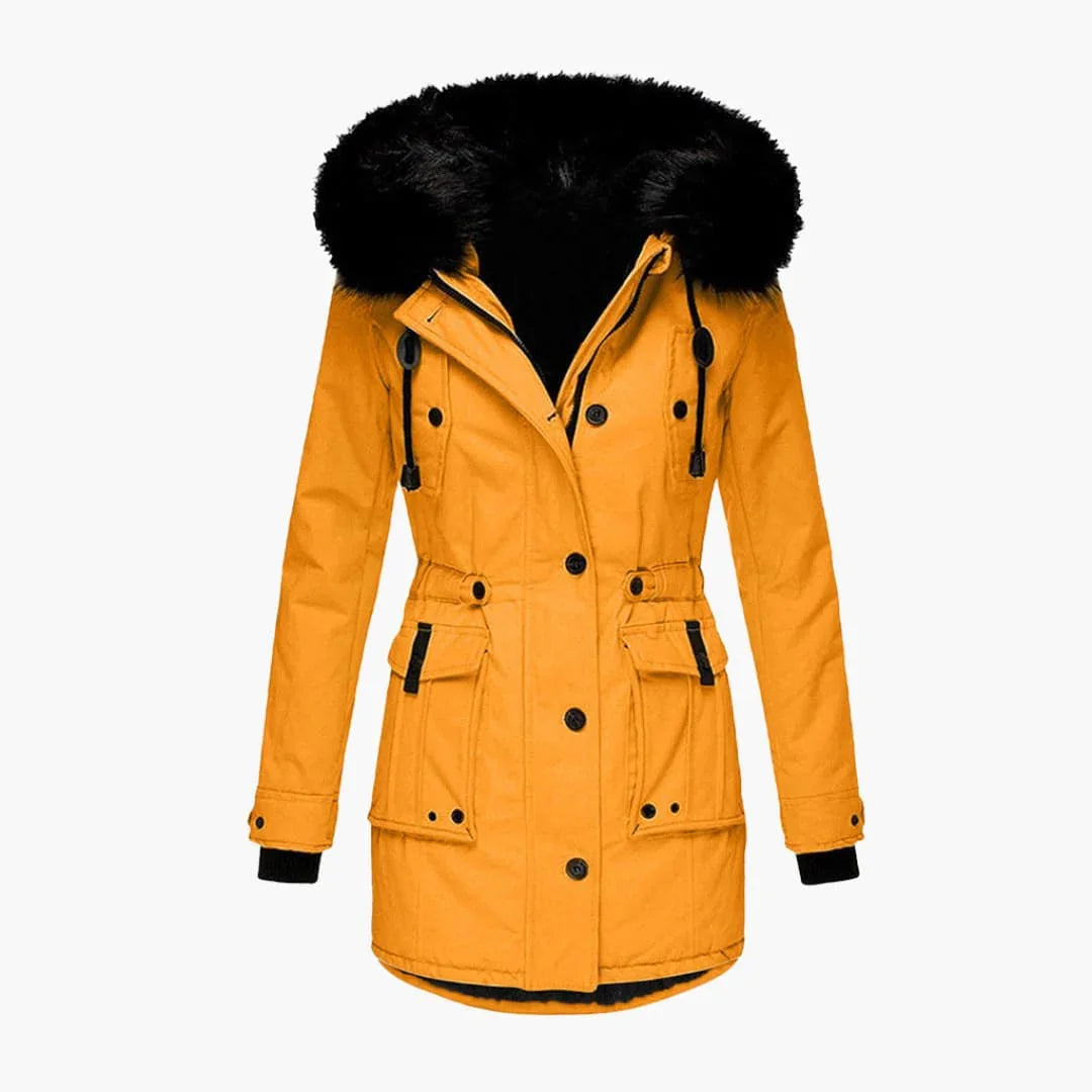 Bavane | Women's Parka Jacket with Hood, Button Closure, and Flap Pockets