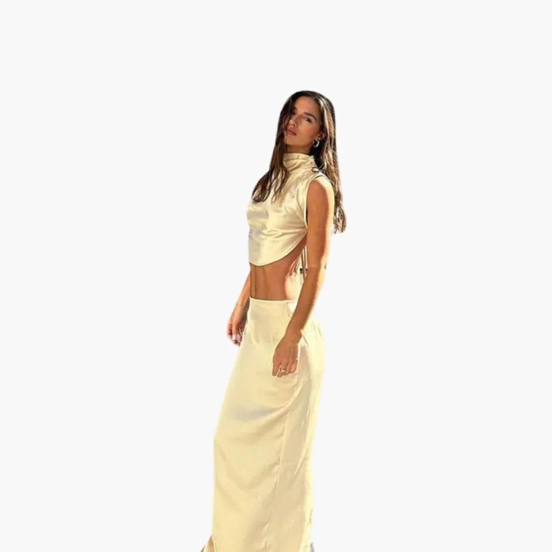 Elegant Satin Two-Piece Set for Women  Blouse & Pants