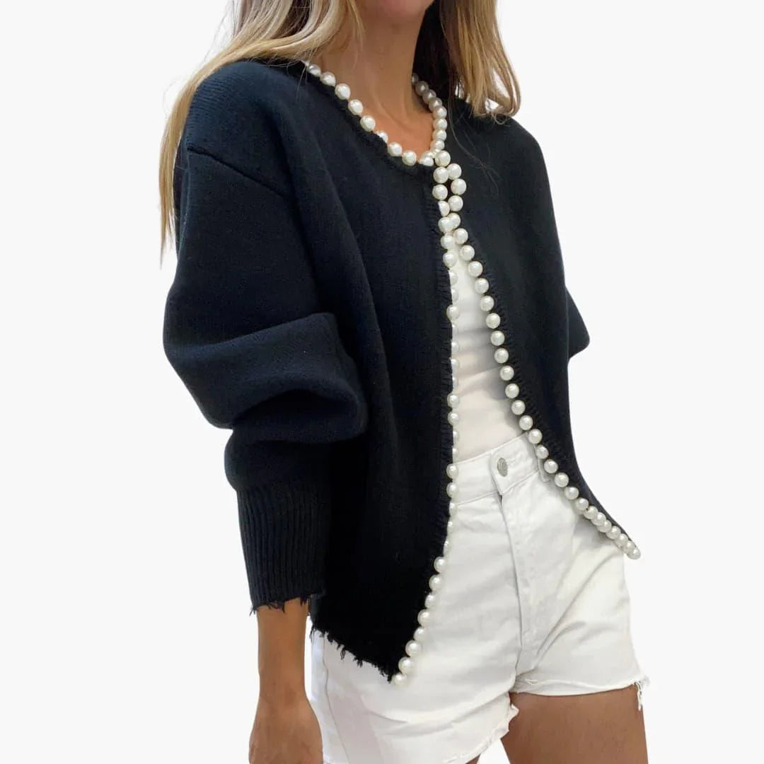 Bavane | Womens Cardigan with Pearls  Oversized Knit Jacket for Women