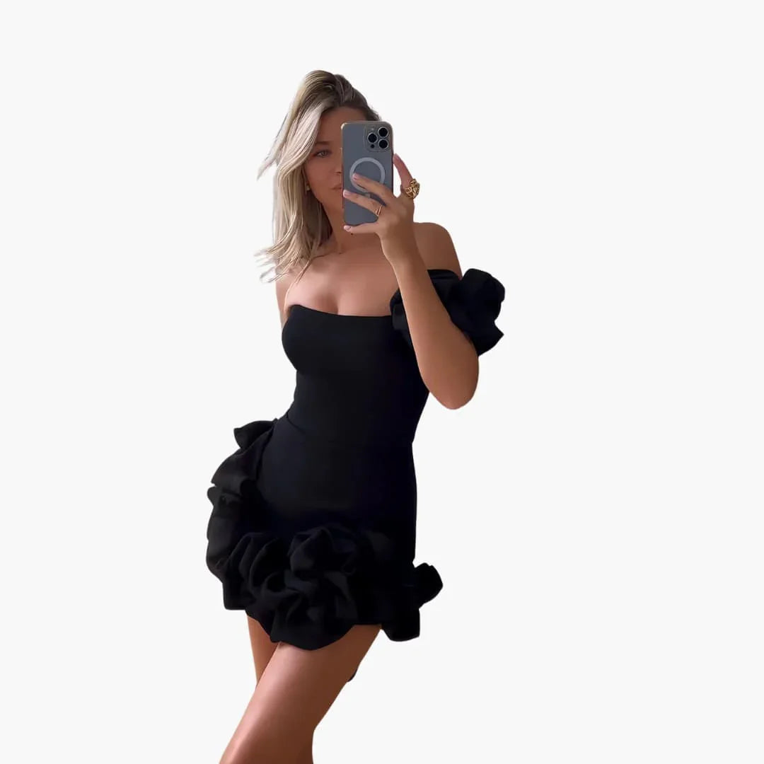 Bavane | Elegant Satin Ruffle Dress for Women - One-Shoulder