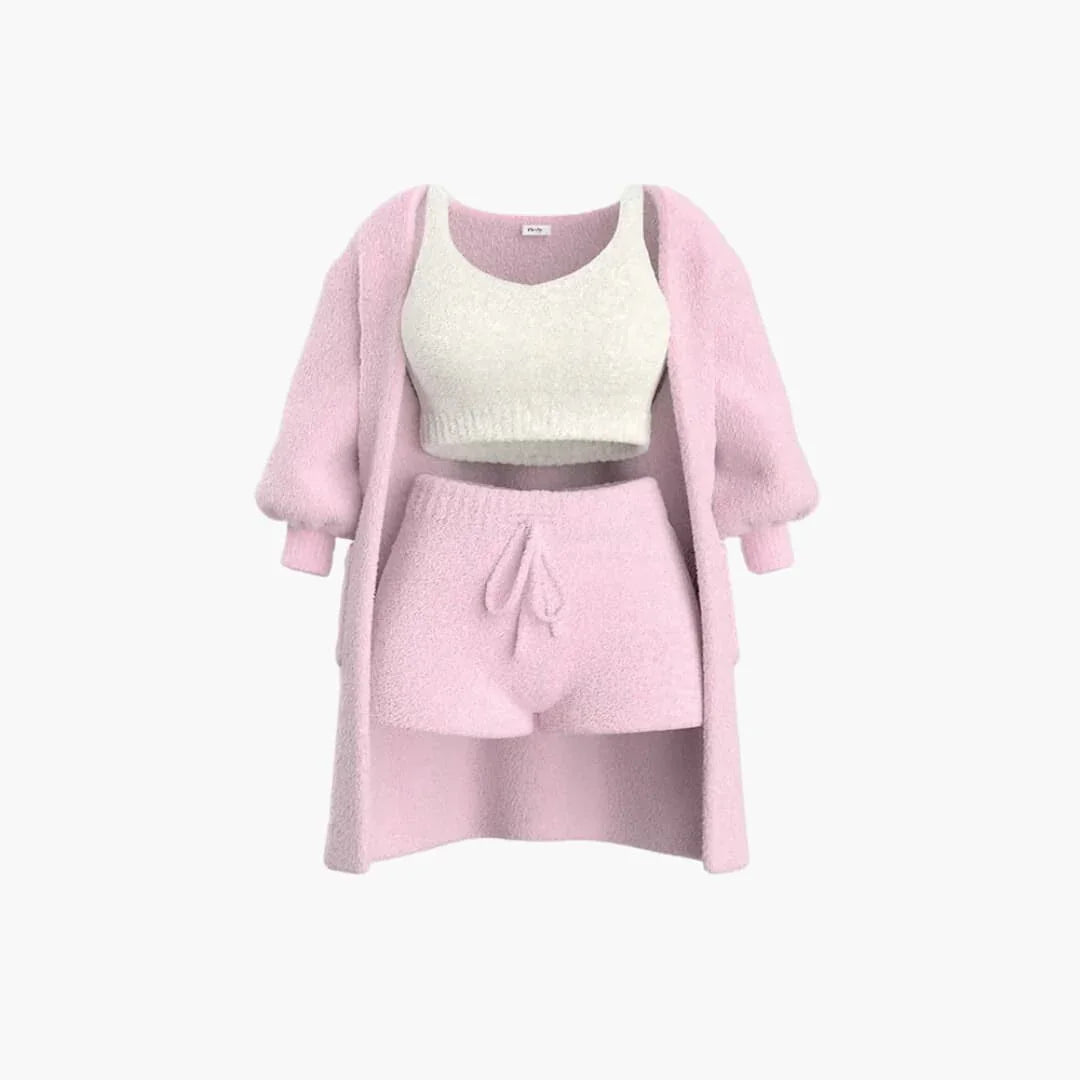 Loungewear Set - Women's Knit Outfit 3-Piece with Cardigan