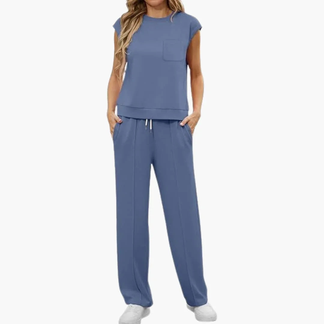 Two-Piece Summer Set for Women with Cap Sleeves and Pockets