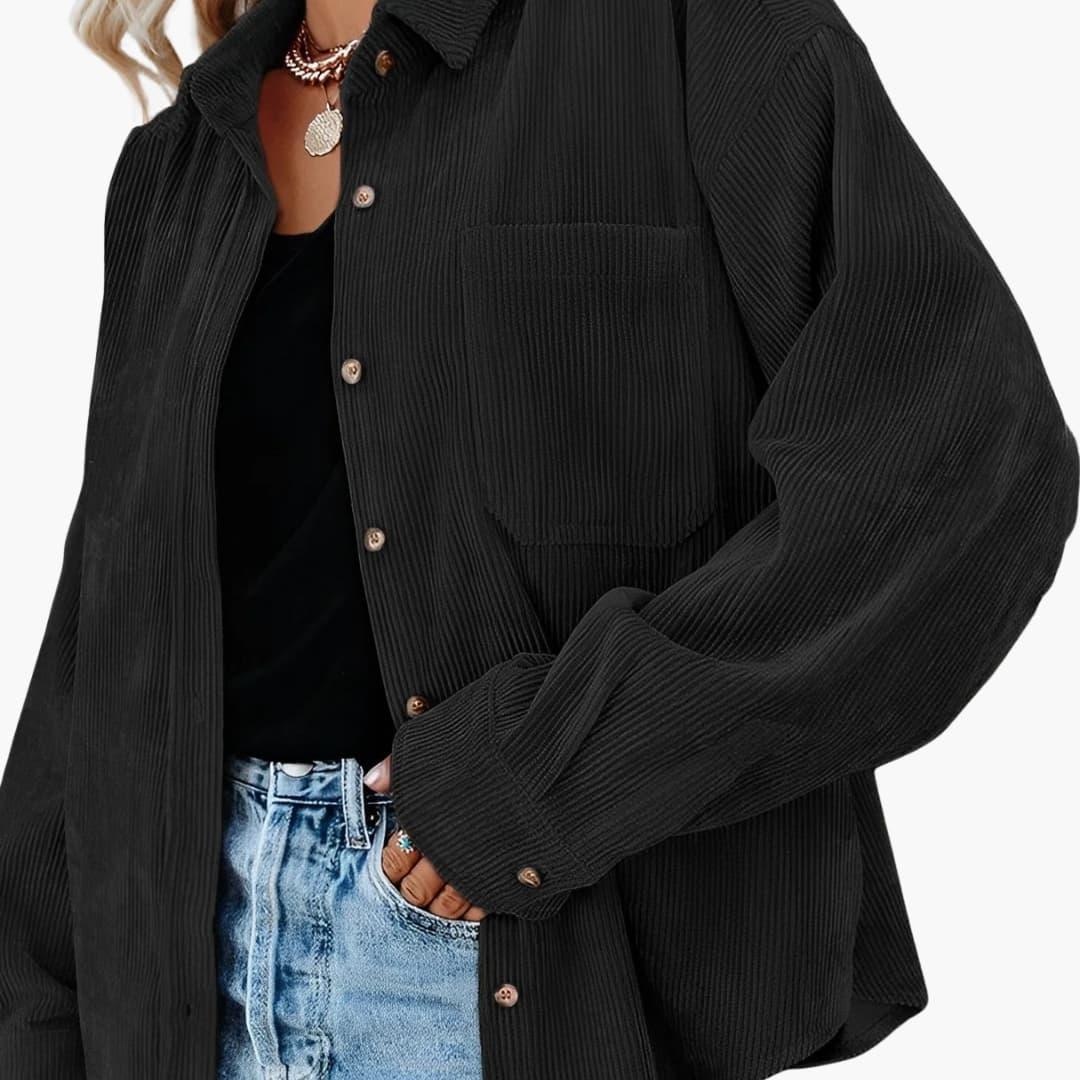 Women's Cord Jacket with Button Closure and Patch Pockets