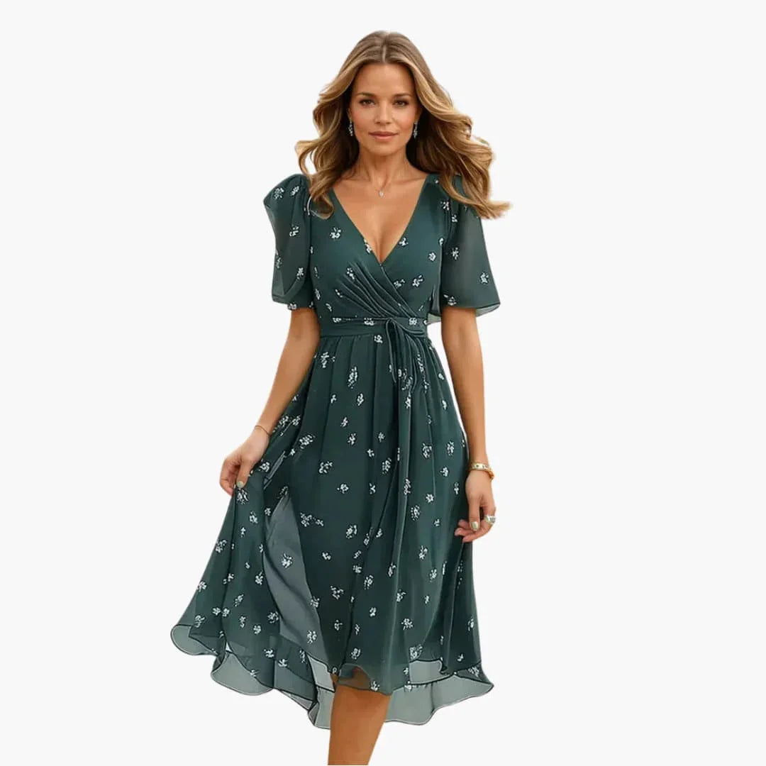 Bavane | Midi Dress for Women - Elegant, Floral Pattern & V-Neck