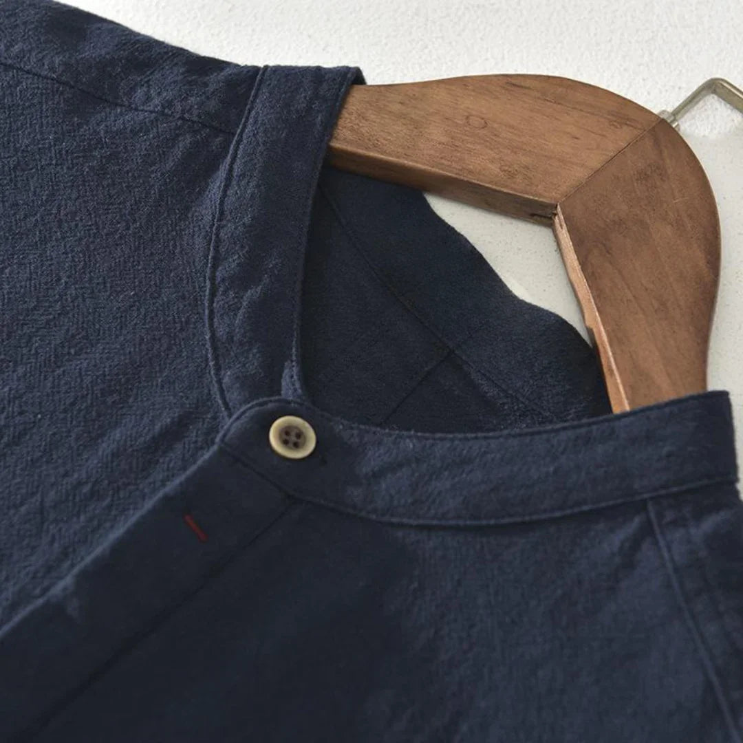 Light Short-Sleeve Shirt for Men - with Stand-Up Collar, Summery