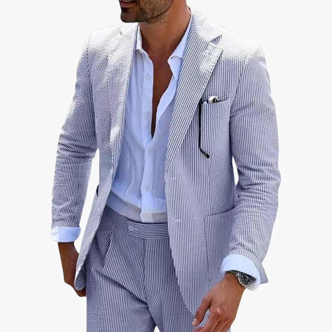 Men's Summer Suit Two-Piece with Pinstripes and Slim Fit