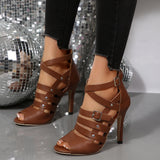 Women's Sandals with Open Toe and Back Zipper
