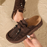Women's Mule Shoes with Tassel Bow and Platform Sole
