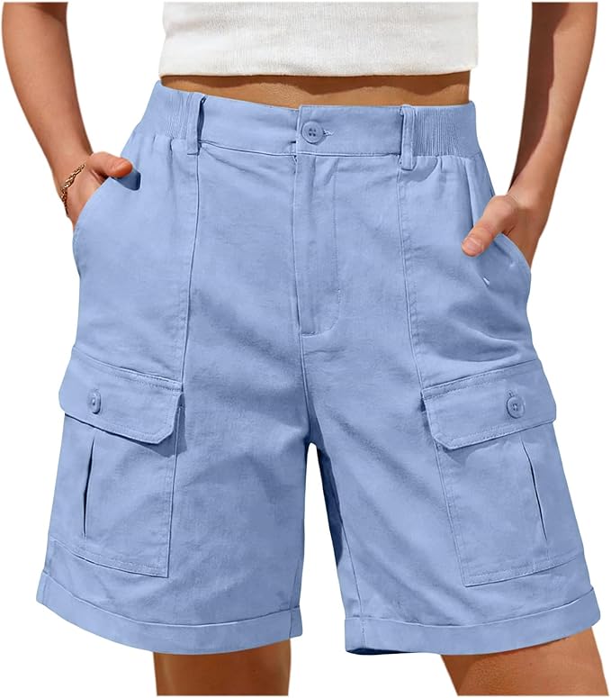 Men's Summer Shorts Made of Linen Blend with Cargo Pockets