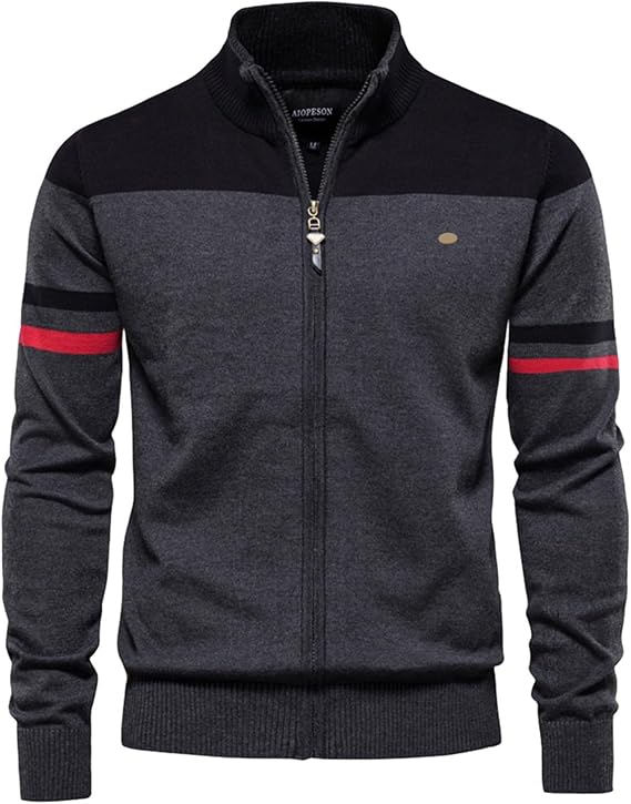 Men's Zip-Up Cardigan with Ribbed Hem
