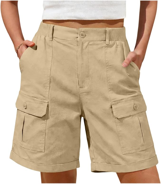 Men's Summer Shorts Made of Linen Blend with Cargo Pockets