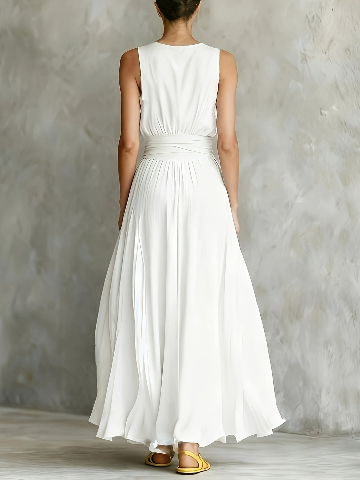 Women's White Maxi Dress | Sleeveless Belted A-Line