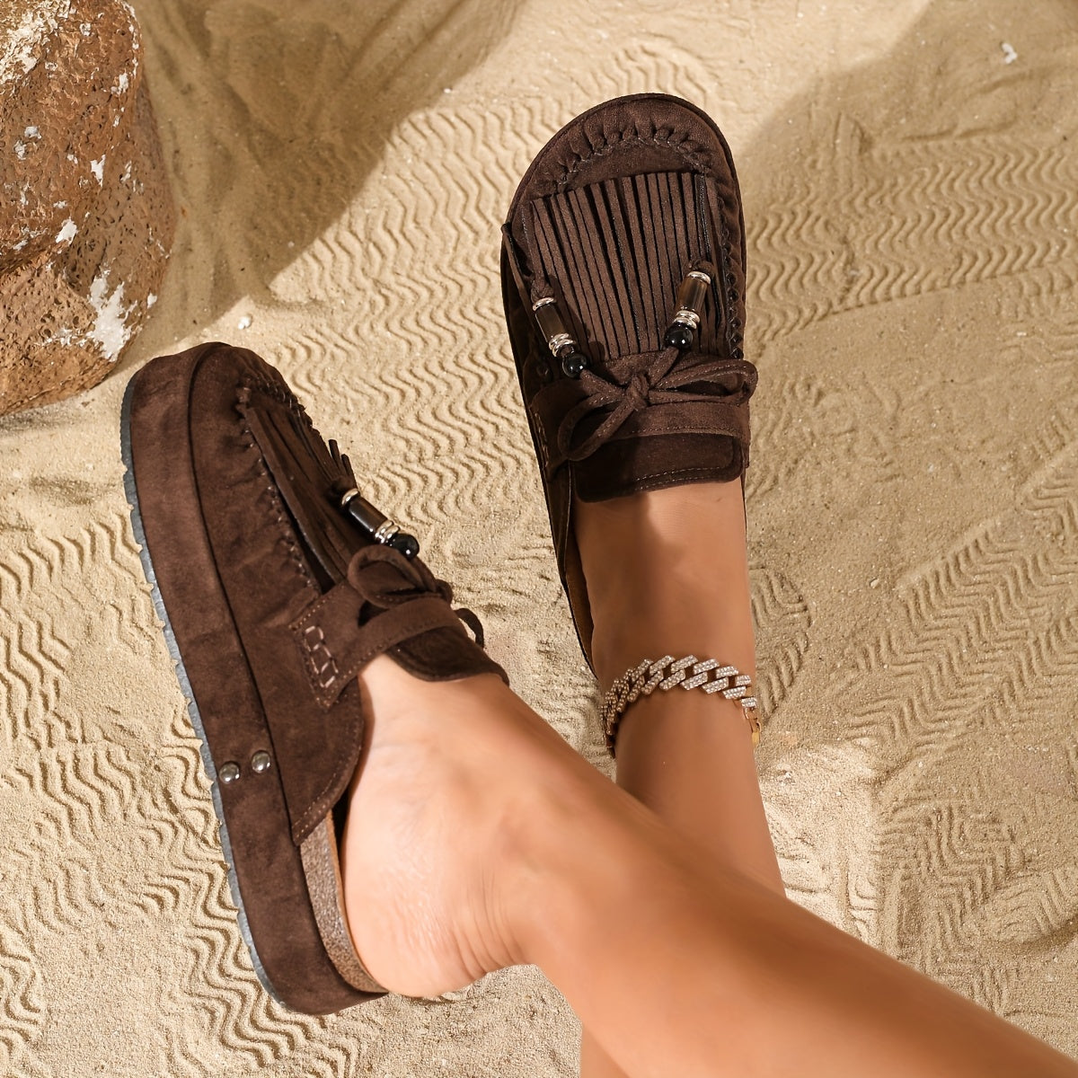 Bavane | Women's Mule Shoes with Tassel Bow and Platform Sole