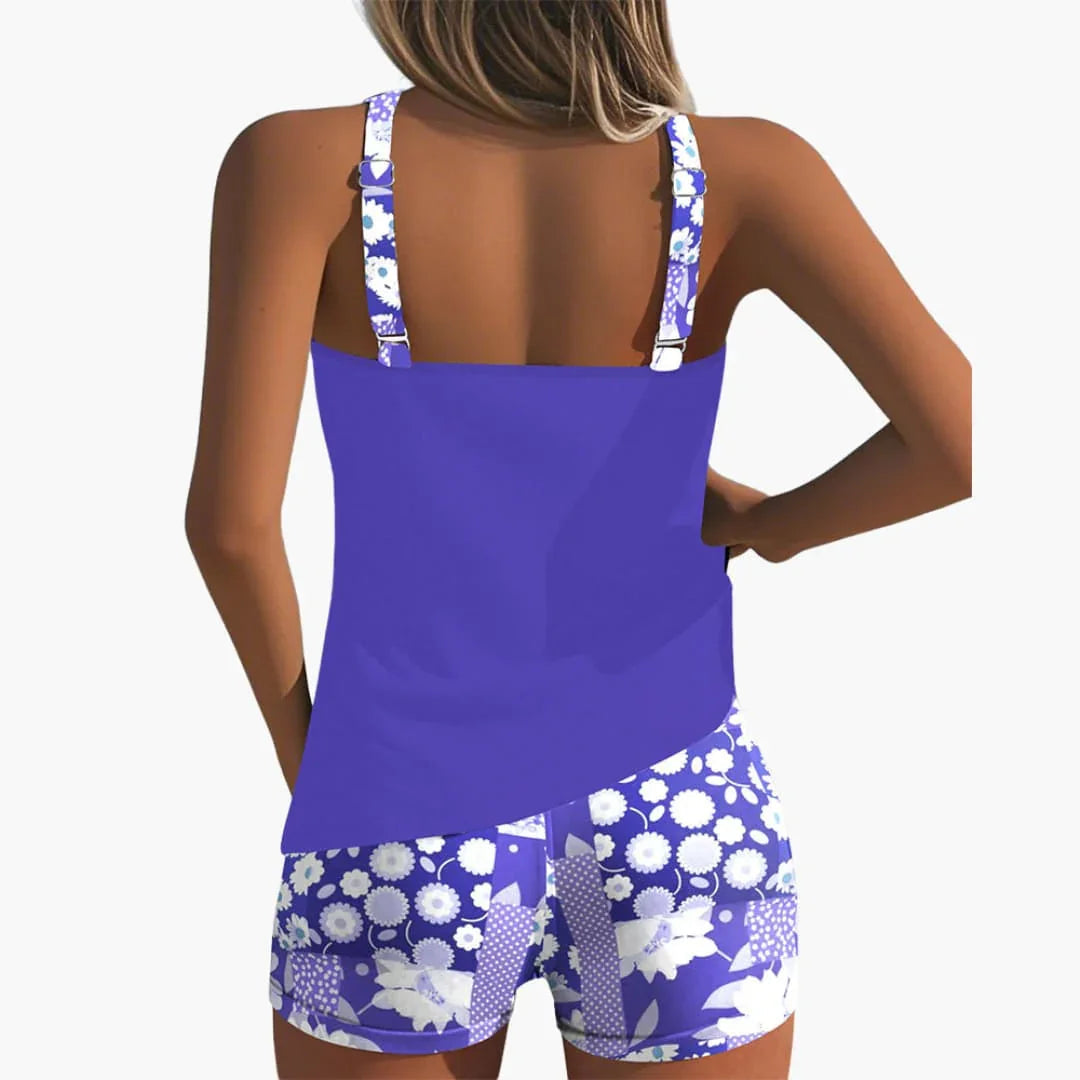 Women's Tankini Swimsuit Set with Floral Print and Racerback Neckline