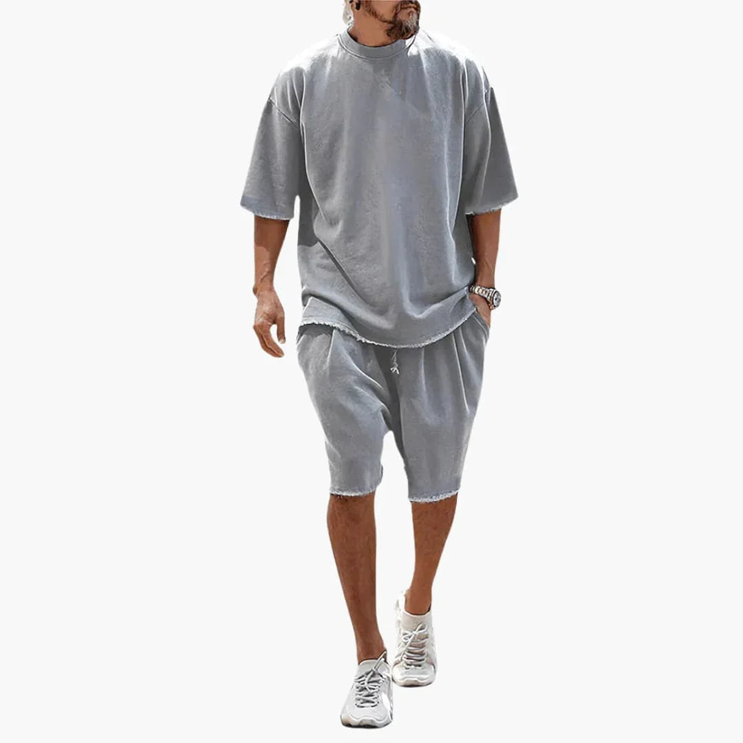 Men's Summer Two-Piece Set with Drawstring Shorts and Oversized Shirt
