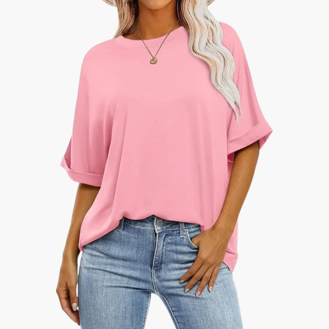 Women's Oversized T-Shirt with Round Neck and Short Sleeves