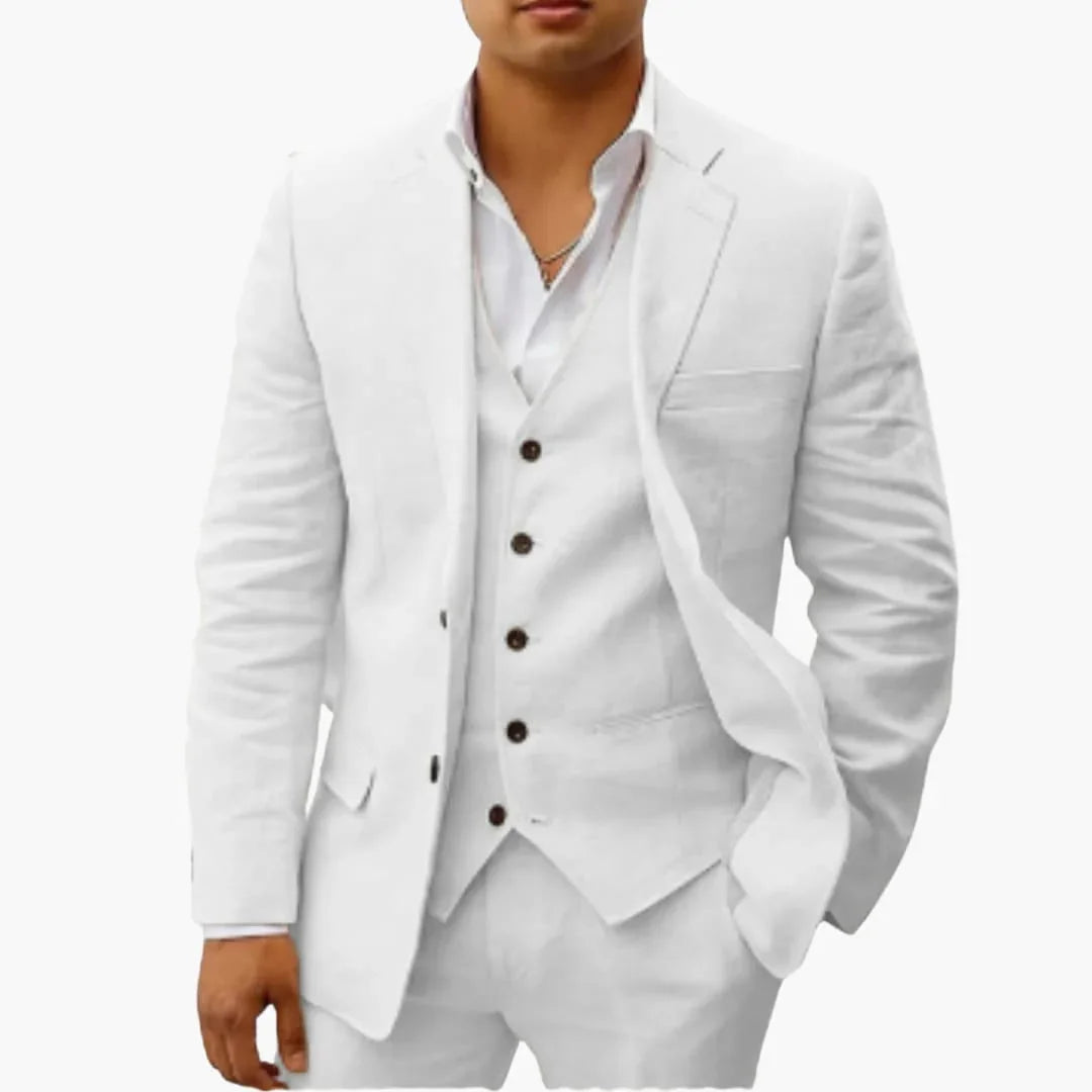 Men's Summer Suit Three-Piece with Vest, Jacket, and Pants