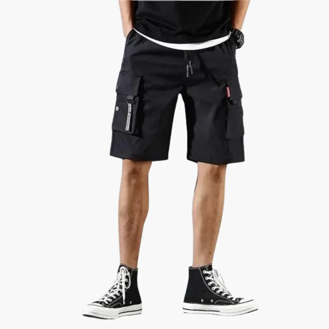 Men's Summer Cargo Shorts with Elastic Waistband and Flap Pockets