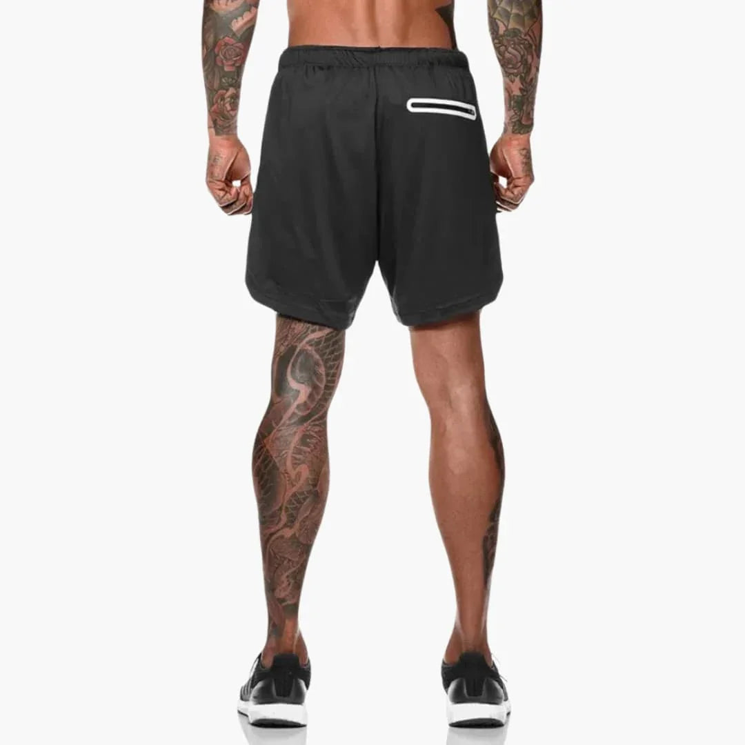 Men's Fitness Shorts with Inner Pocket and Compression Layer