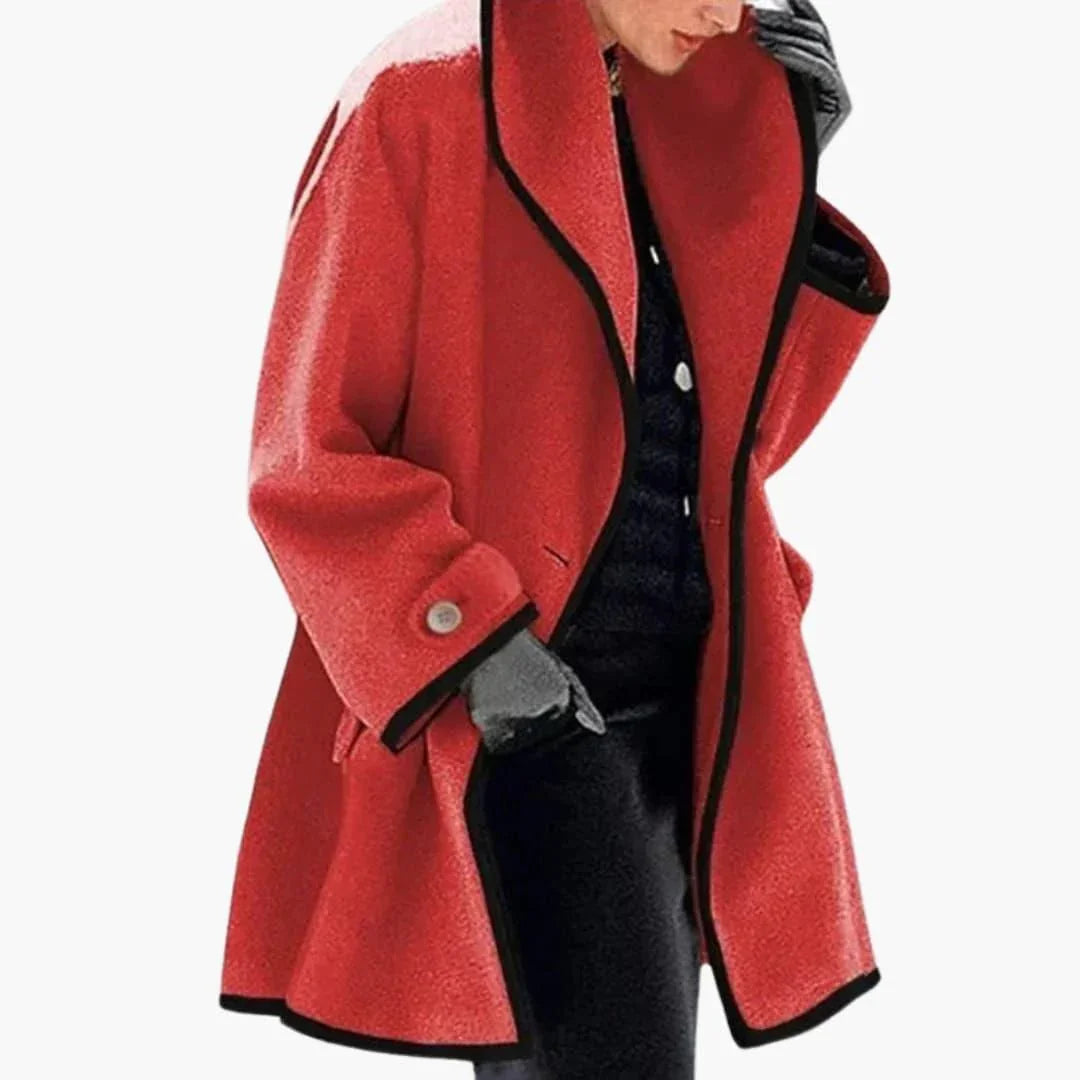 Women's Winter Coat with Wide Collar and Contrast Trim