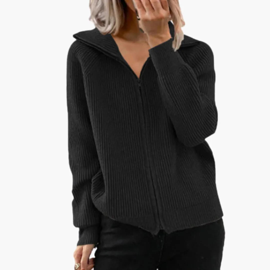 Women's Zip-Up Hoodie with Ribbed Texture