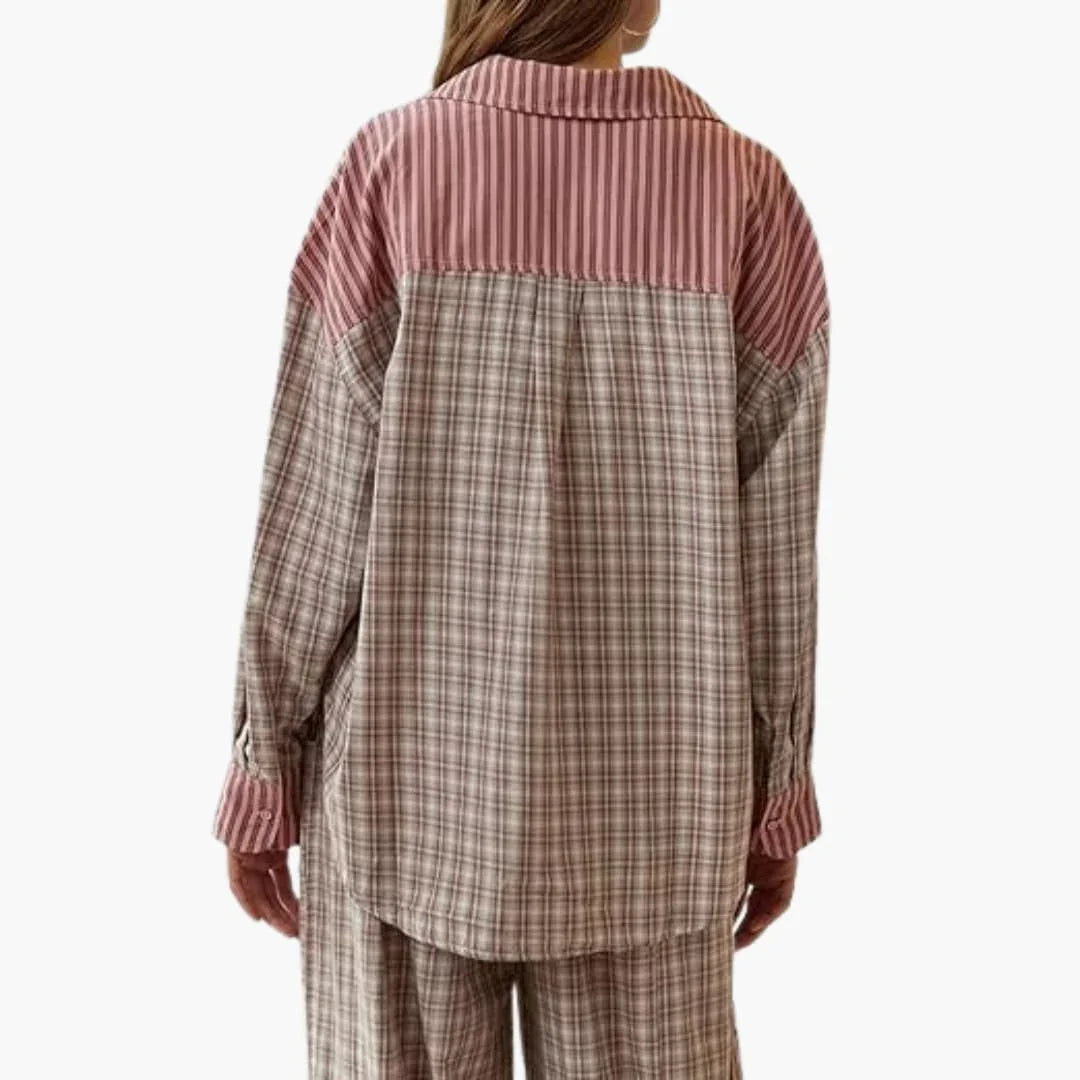 Women's Pajama Set with Button Top and Elastic Pants