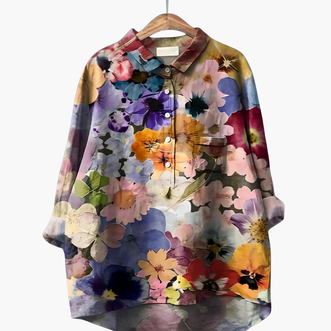 Long-sleeve summer blouse with floral print for women