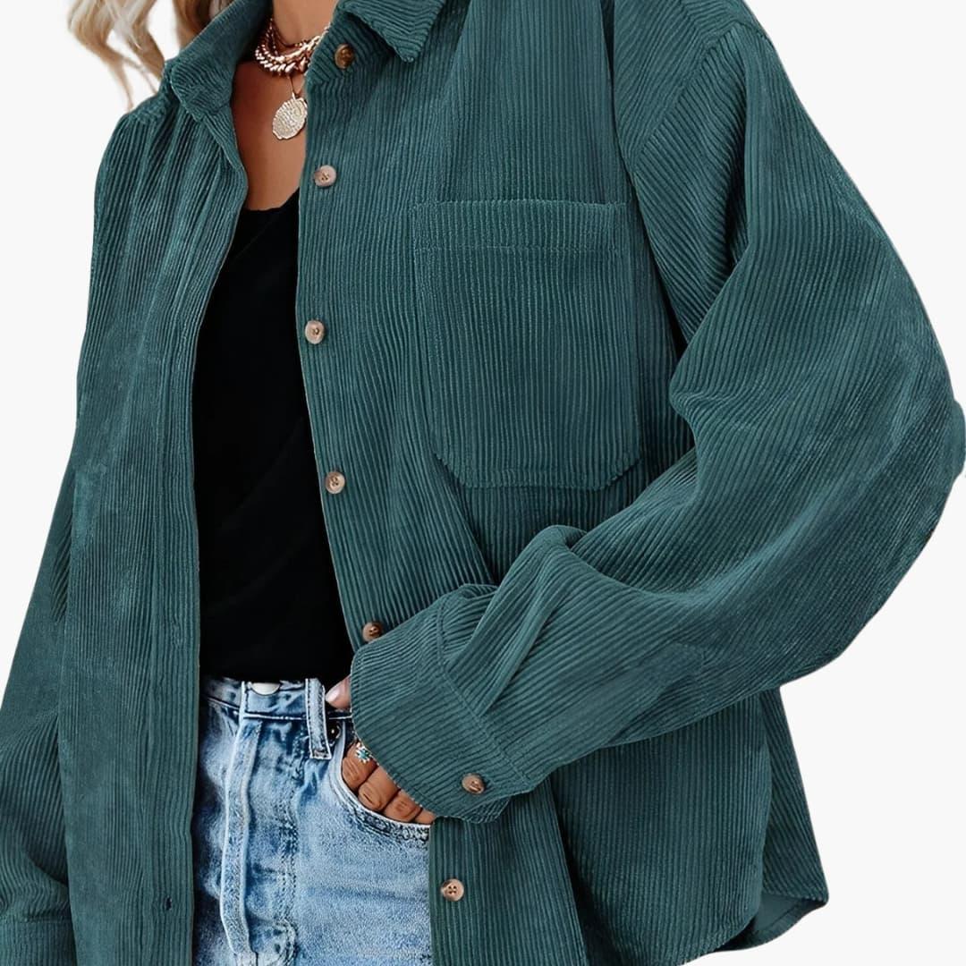 Women's Cord Jacket with Button Closure and Patch Pockets