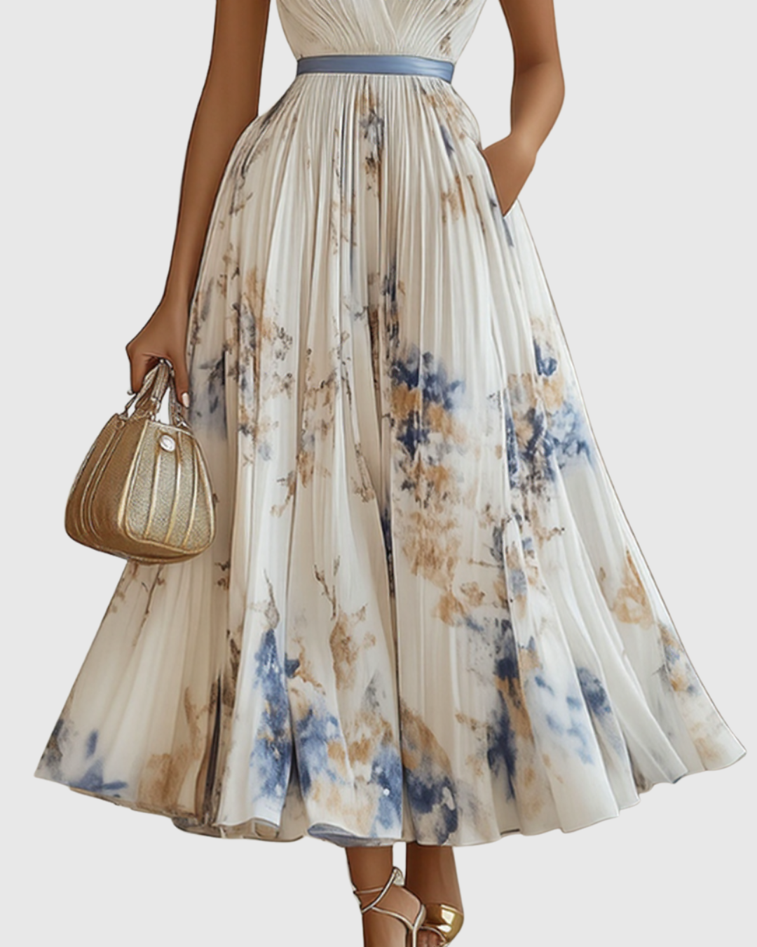 Women's Wedding Guest Maxi Dress | Pleated V-Neck