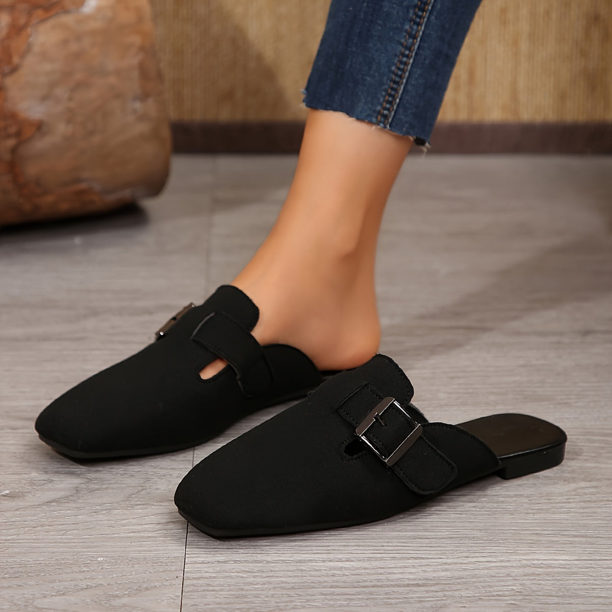 Women's Loafers with Square Toe and Buckle