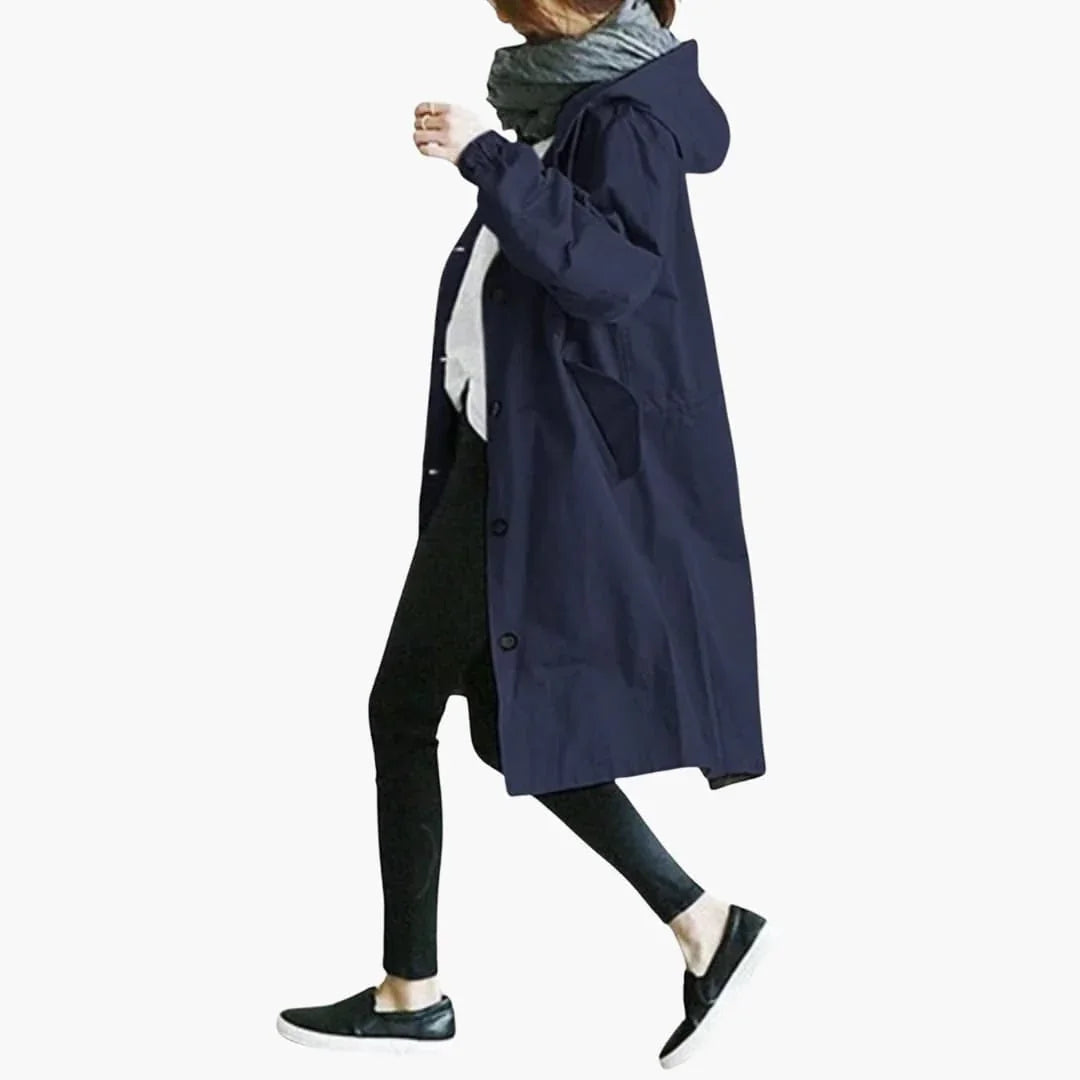 Women's Coat with Hood and Button Placket