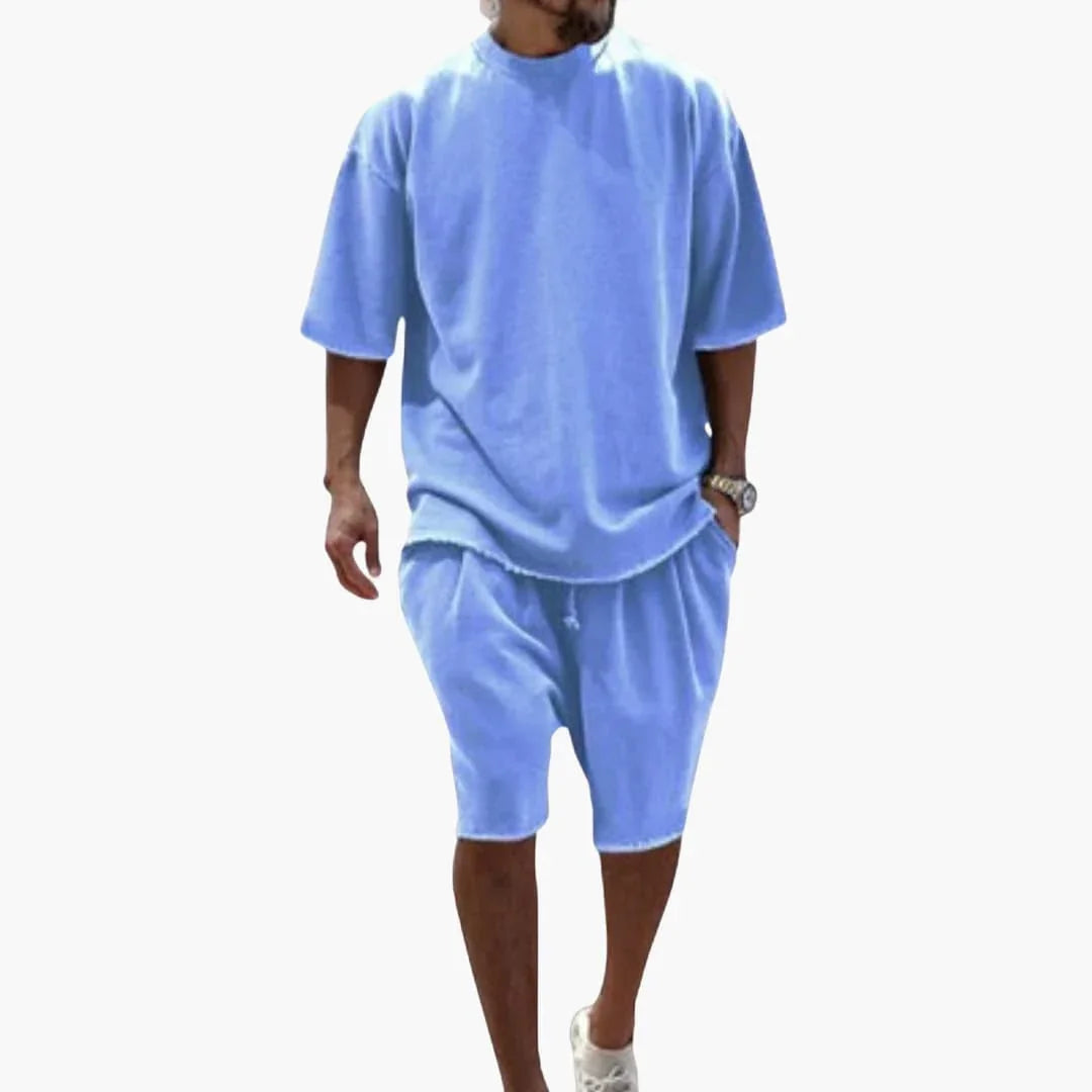 Men's Summer Two-Piece Set with Drawstring Shorts and Oversized Shirt