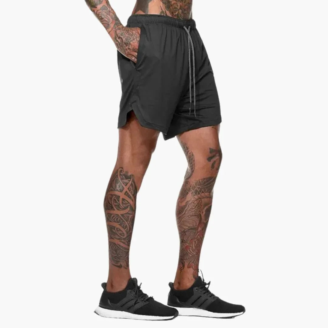Men's Fitness Shorts with Inner Pocket and Compression Layer