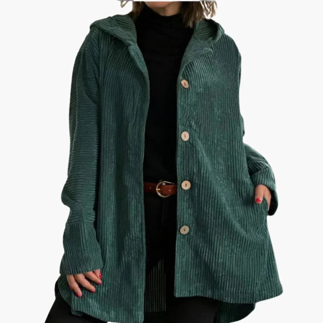 Women's Cord Jacket with Hood and Patch Pockets