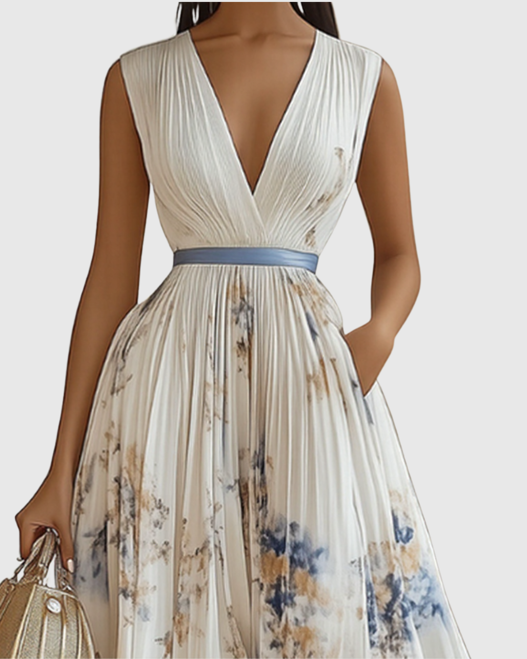 Women's Wedding Guest Maxi Dress | Pleated V-Neck