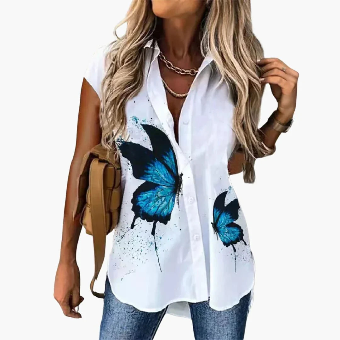 Summer Top for Women with Butterfly Print Lightweight