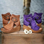 Womens Orthopedic Sandals with Wedge Sole and Buckle Closure