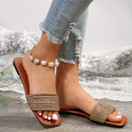 Women's Slippers with Open Toe and Rhinestone Detail