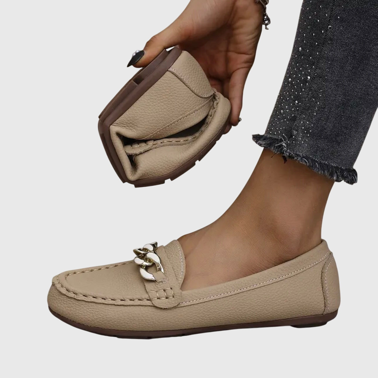 Women's Flat Loafers with Chain Detail and Slip On