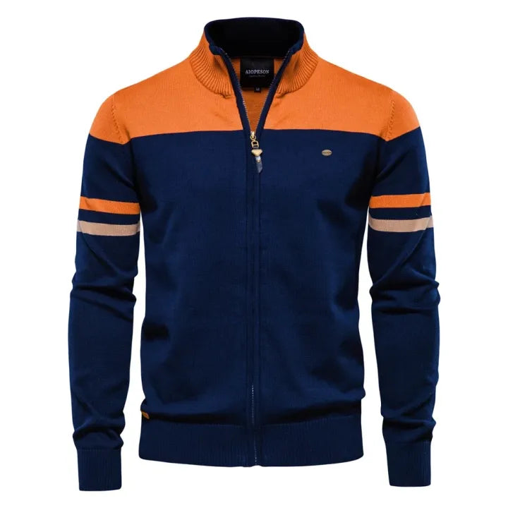 Men's Zip-Up Cardigan with Ribbed Hem