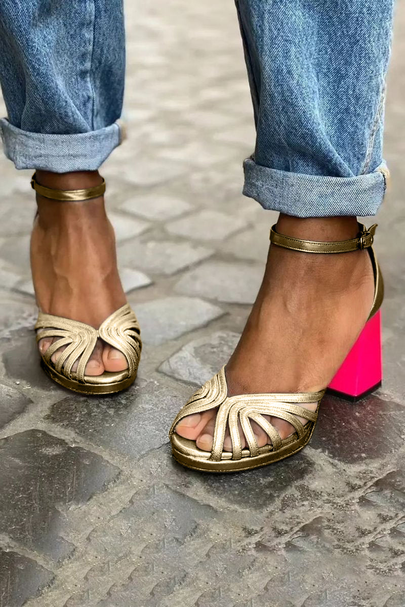 Women's Block Heel Sandals with Ankle Strap and Cushioned Insole