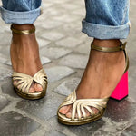 Women's Block Heel Sandals with Ankle Strap and Cushioned Insole