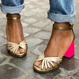 Women's Block Heel Sandals with Ankle Strap and Cushioned Insole
