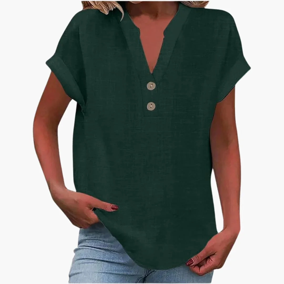 Womens Blouse with V-Neck and Short Sleeves for Spring