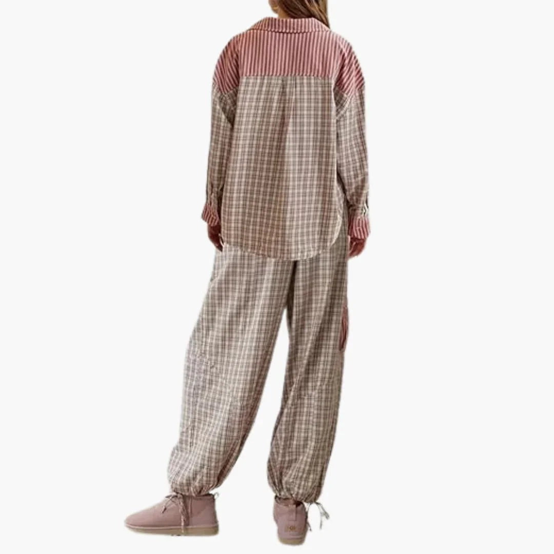 Women's Pajama Set with Button Top and Elastic Pants