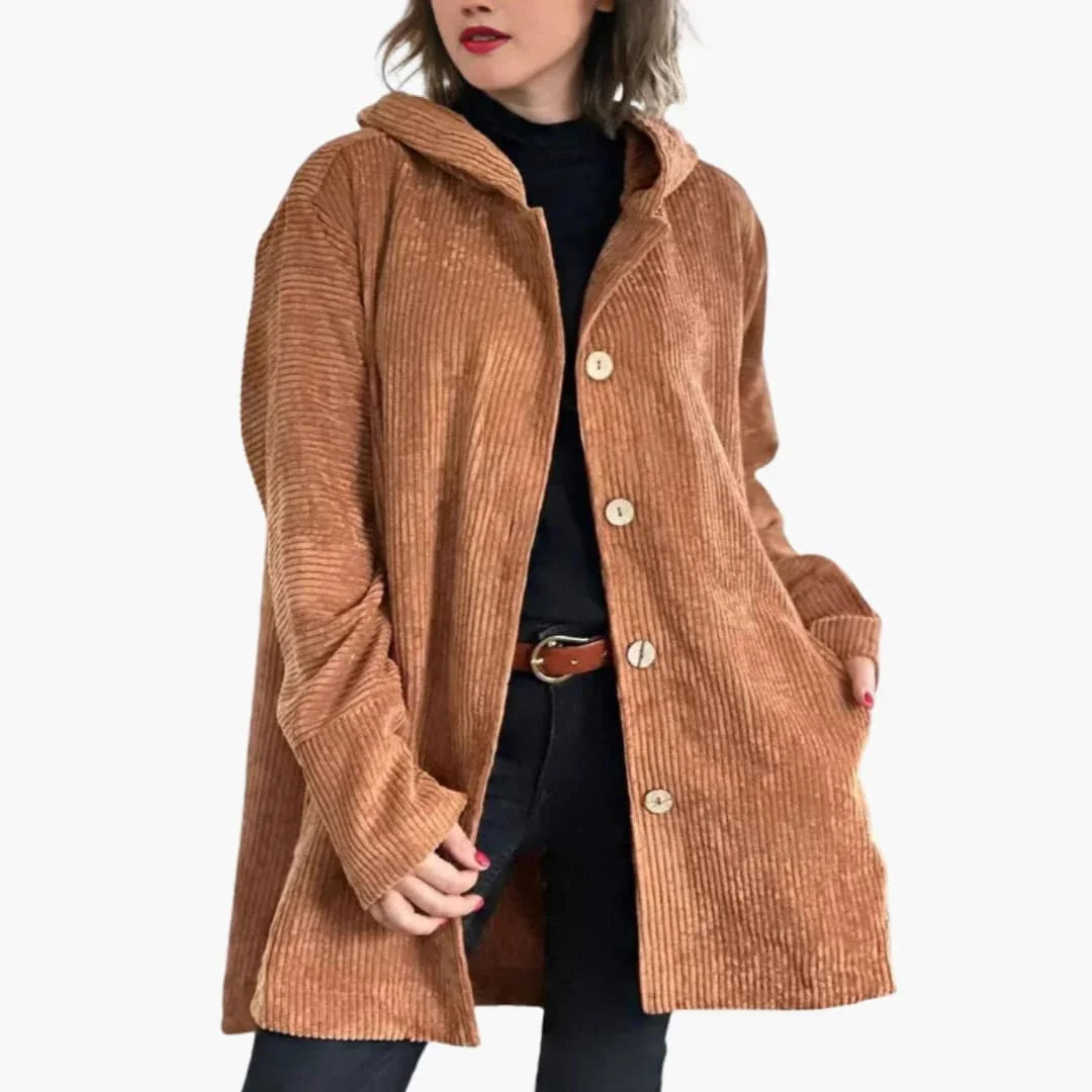 Bavane | Women's Cord Jacket with Hood and Patch Pockets